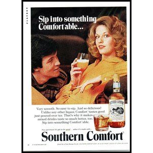1976 Southern Comfort Whiskey Vintage Print Ad Blonde Yellow Dress Wall Art
